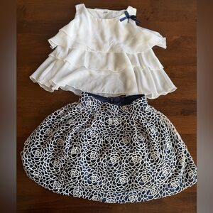 Girls Dress Outfit Set Lace Skirt & Ruffle Top Navy White Party Holiday Size 6Y